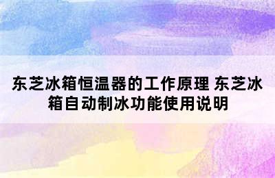 东芝冰箱恒温器的工作原理 东芝冰箱自动制冰功能使用说明